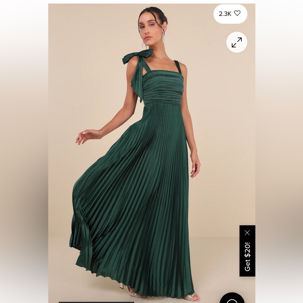 Lulu's Dark Green Pleated Maxi Dress